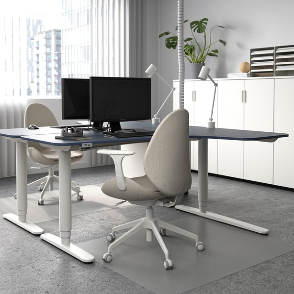 Bekant Corner Desk Left Sit Stand Linoleum Blue White Ikea
