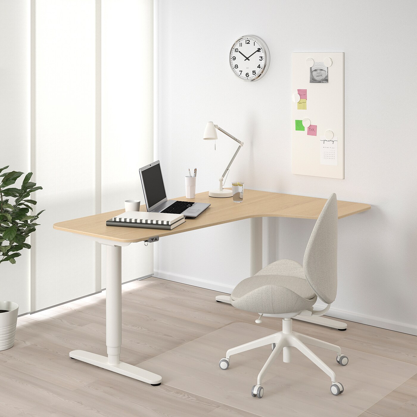 Bekant Corner Desk Right Sit Stand White Stained Oak Veneer