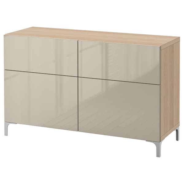 Besta Storage Combination W Doors Drawers White Stained Oak Effect Selsviken High Gloss Beige Ikea