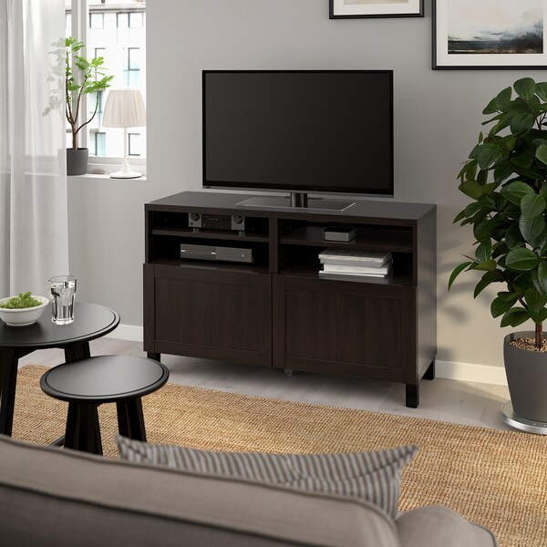 Besta Tv Bench With Doors Black Brown Hanviken Stubbarp Black Brown Ikea