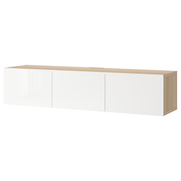 Besta Tv Bench With Doors White Stained Oak Effect Selsviken