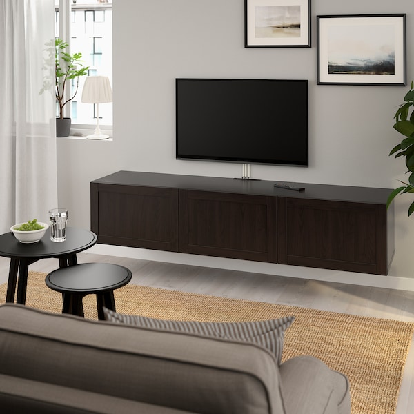 Besta Tv Bench With Doors Black Brown Hanviken Black Brown Ikea