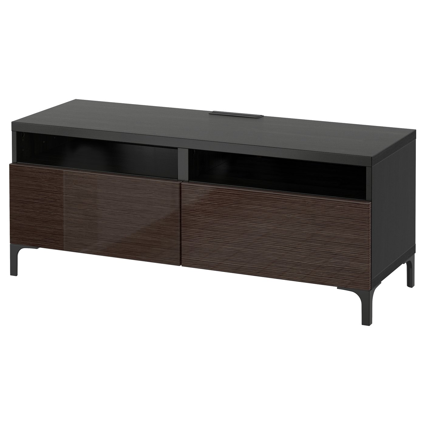 BESTÅ TV bench with drawers - black-brown/Selsviken high-gloss/brown - IKEA