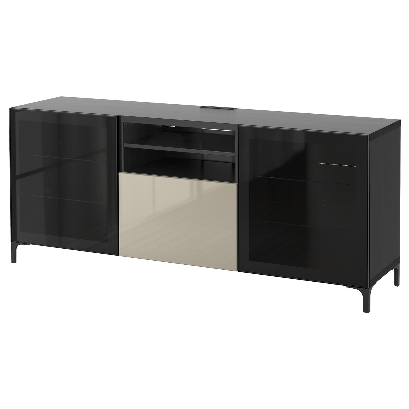 BESTÅ TV bench with drawers - black-brown/Selsviken ...
