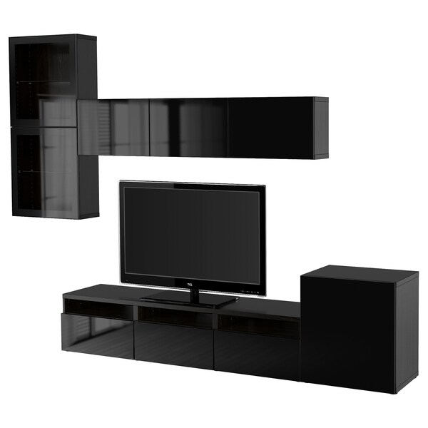 Besta Tv Storage Combination Glass Doors Black Brown Selsviken