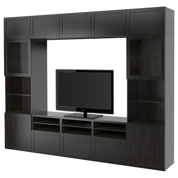 Besta Tv Storage Combination Glass Doors Hanviken Black Brown Clear Glass Ikea