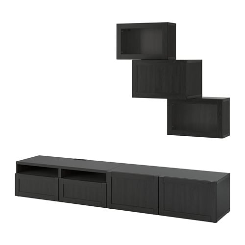 Besta Tv Storage Combination Glass Doors Black Brown Hanviken Black Brown Clear Glass