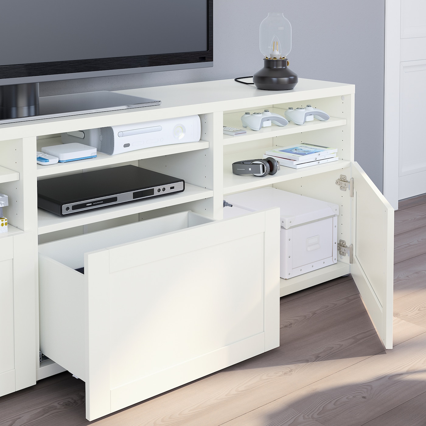 Besta Tv Storage Combination Glass Doors Hanviken White Clear