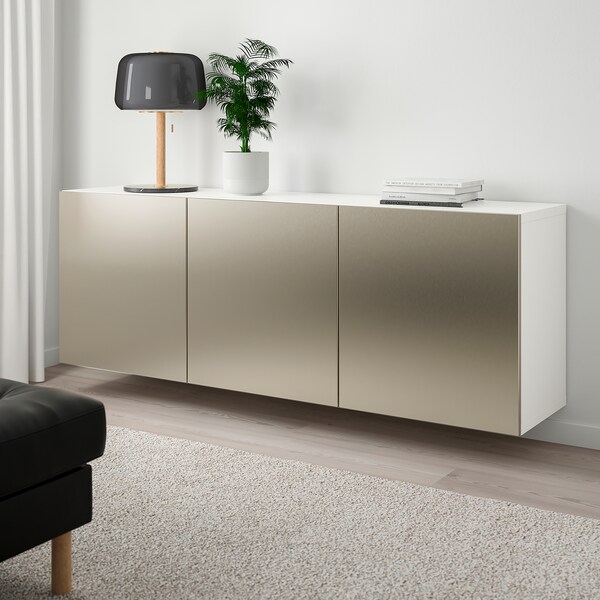 Besta Wall Mounted Cabinet Combination White Riksviken Light Bronze Effect Ikea