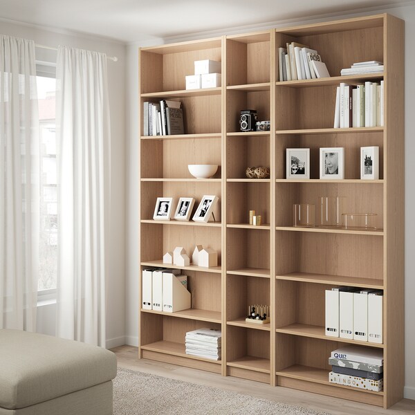 Billy Bookcase W Height Extension Units White Stained Oak Veneer