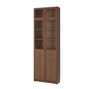 Billy Bookcase W Hght Ext Ut Pnl Glss Drs Black Brown Ikea