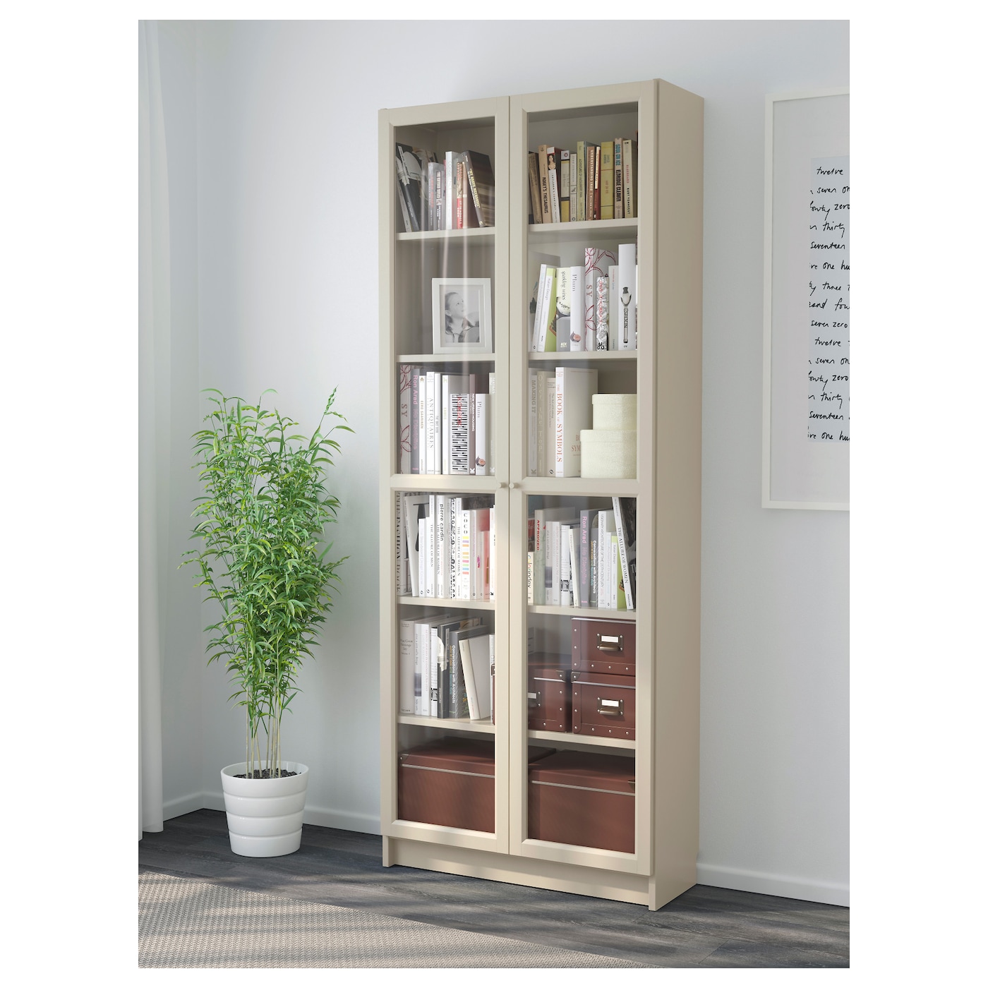 Billy Bookcase With Glass Doors Beige