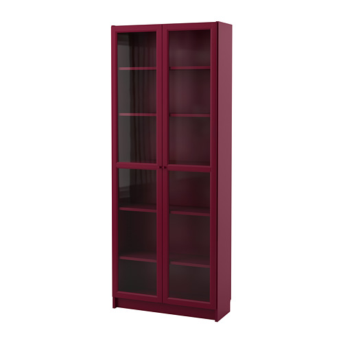 Billy Bookcase With Glass Doors Dark Red Ikea