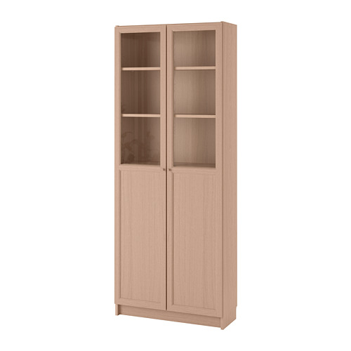 Billy Bookcase With Panel Glass Doors White Stained Oak Veneer
