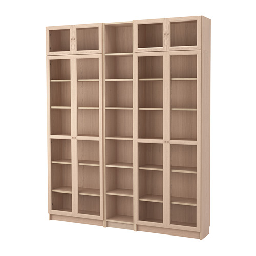 Billy Oxberg Bookcase Combination Glass Doors White Stained