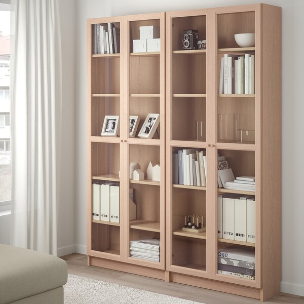BILLY / OXBERG Bookcase combination/glass doors - white ...