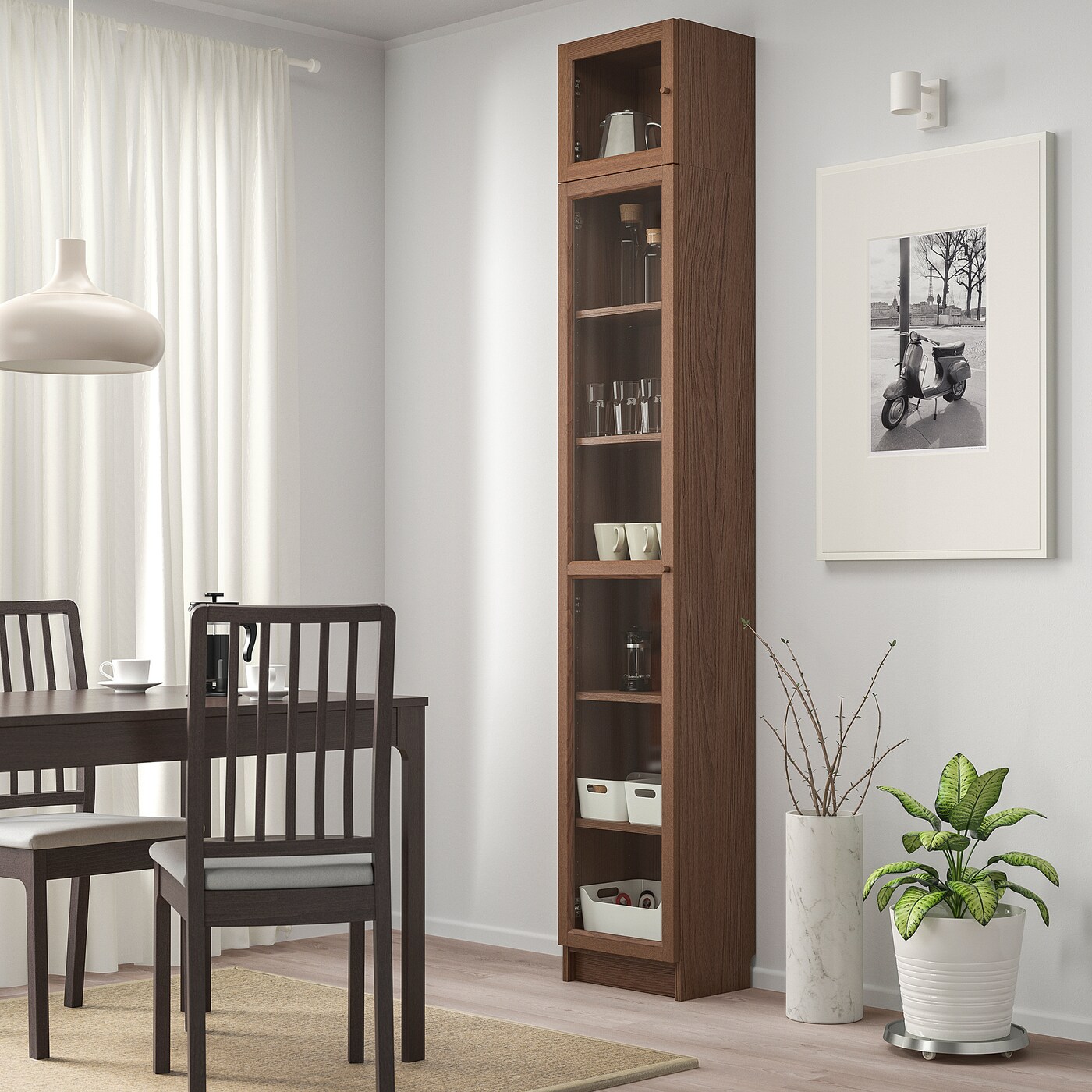 Billy Oxberg Bookcase With Glass Door Brown Ash Veneer Glass