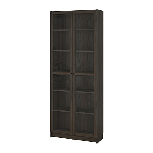 BILLY bookcase with glassdoors grey/metallic effect IKEA