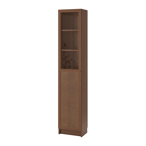Billy Oxberg Bookcase With Panel Glass Door Brown Ash Veneer