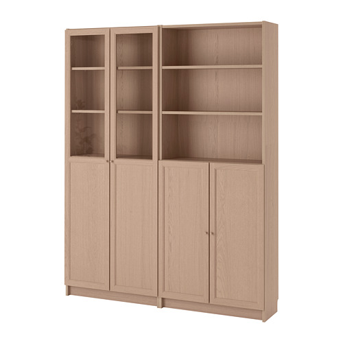 Billy Oxberg Bookcase With Panel Glass Doors White Stained Oak