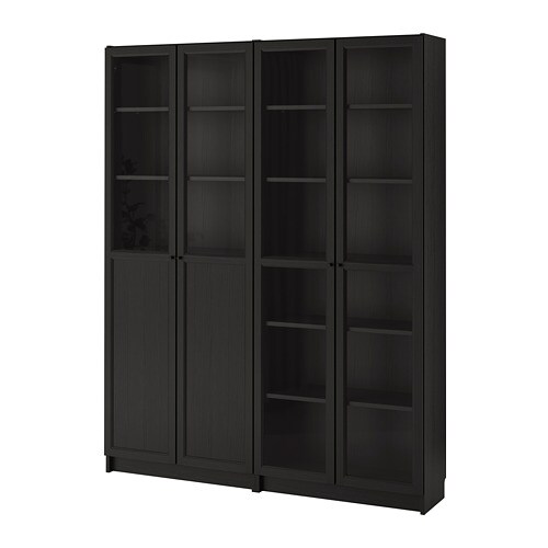 Billy Oxberg Bookcase With Panel Glass Doors Black Brown Glass