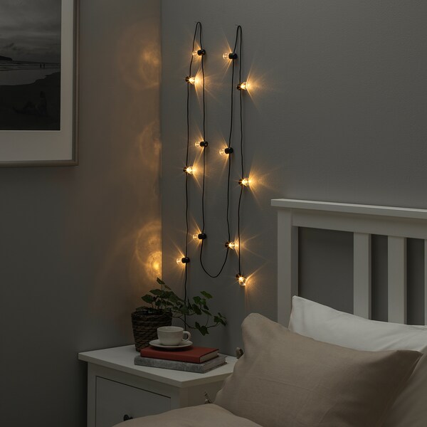 Blotsno Led Lighting Chain With 12 Lights Indoor Battery Operated Black Ikea