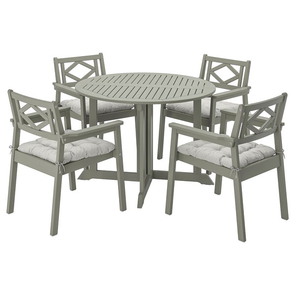 Bondholmen Table 4 Chairs W Armrests Outdoor Grey Stained Kuddarna Grey Ikea