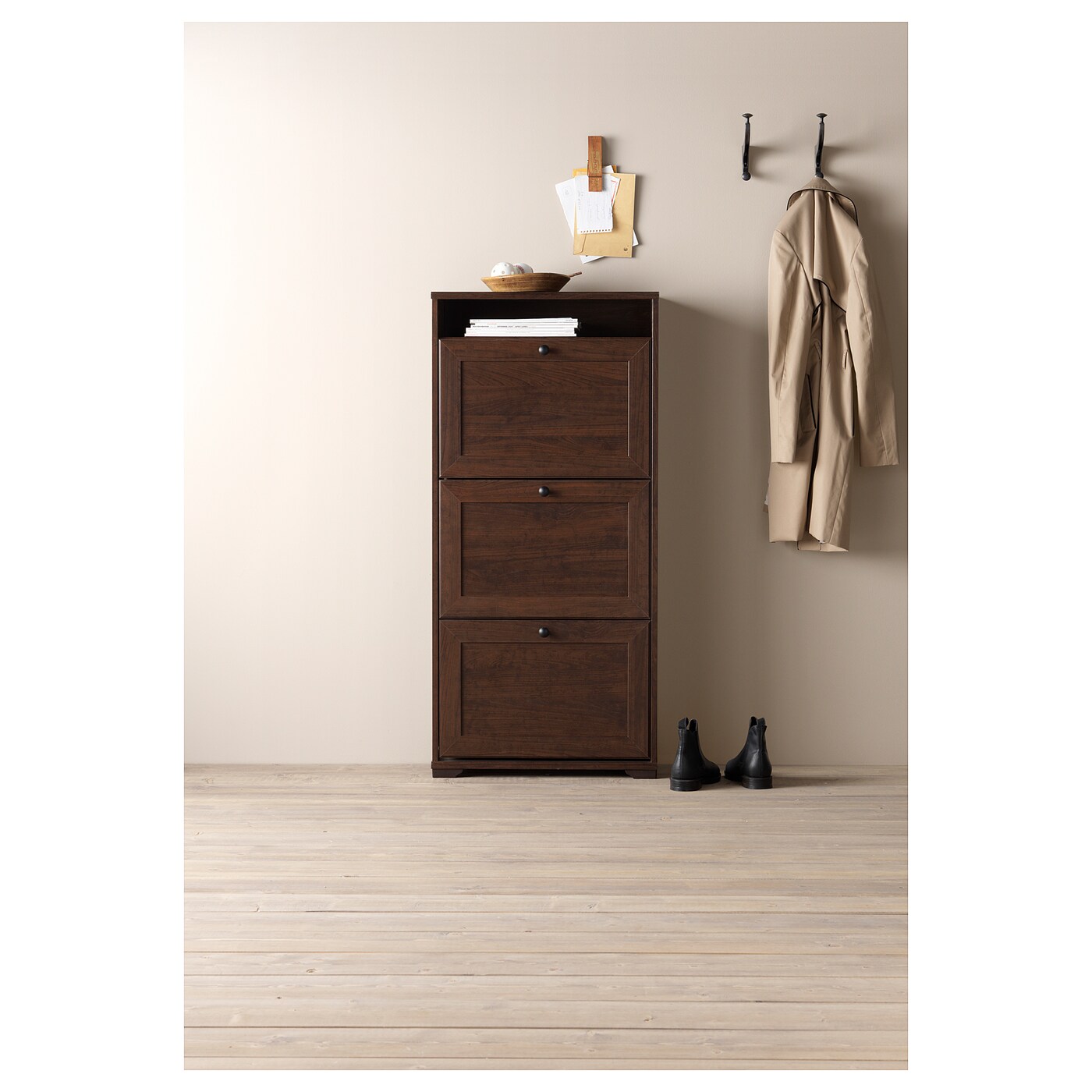 Brusali Shoe Cabinet With 3 Compartments Brown Ikea