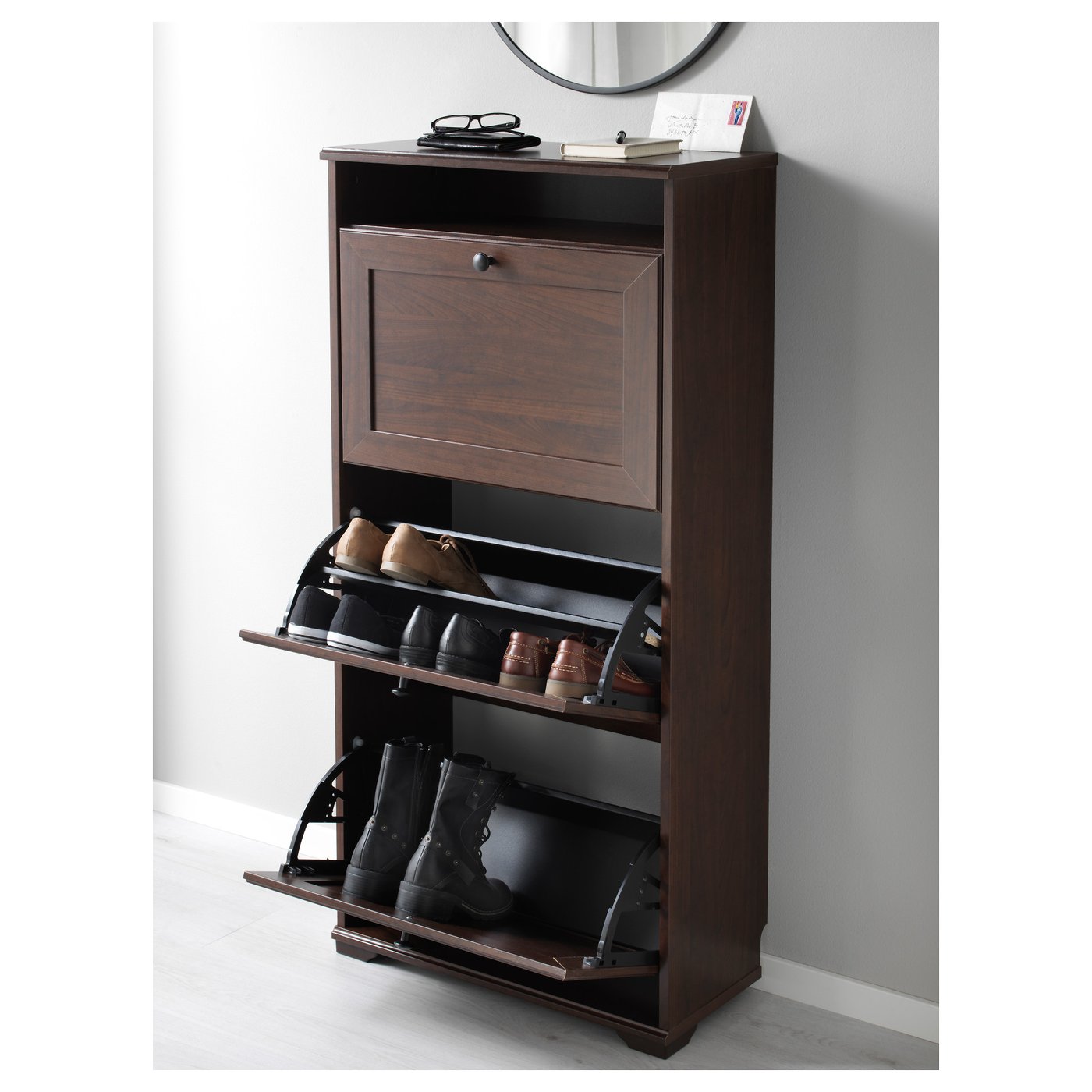 Brusali Shoe Cabinet With 3 Compartments Ikea