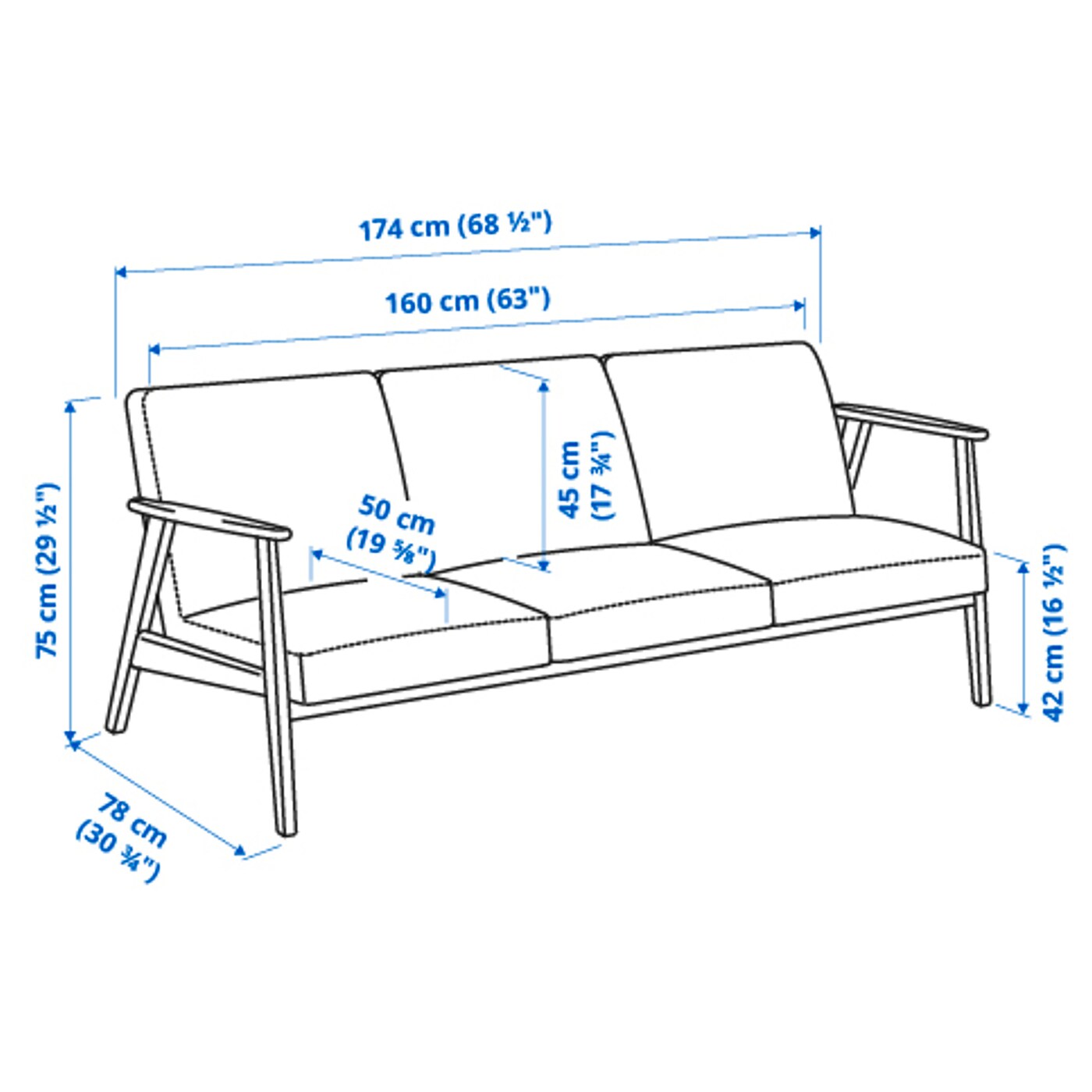 3 Seat Sofa Kelinge Grey Turquoise