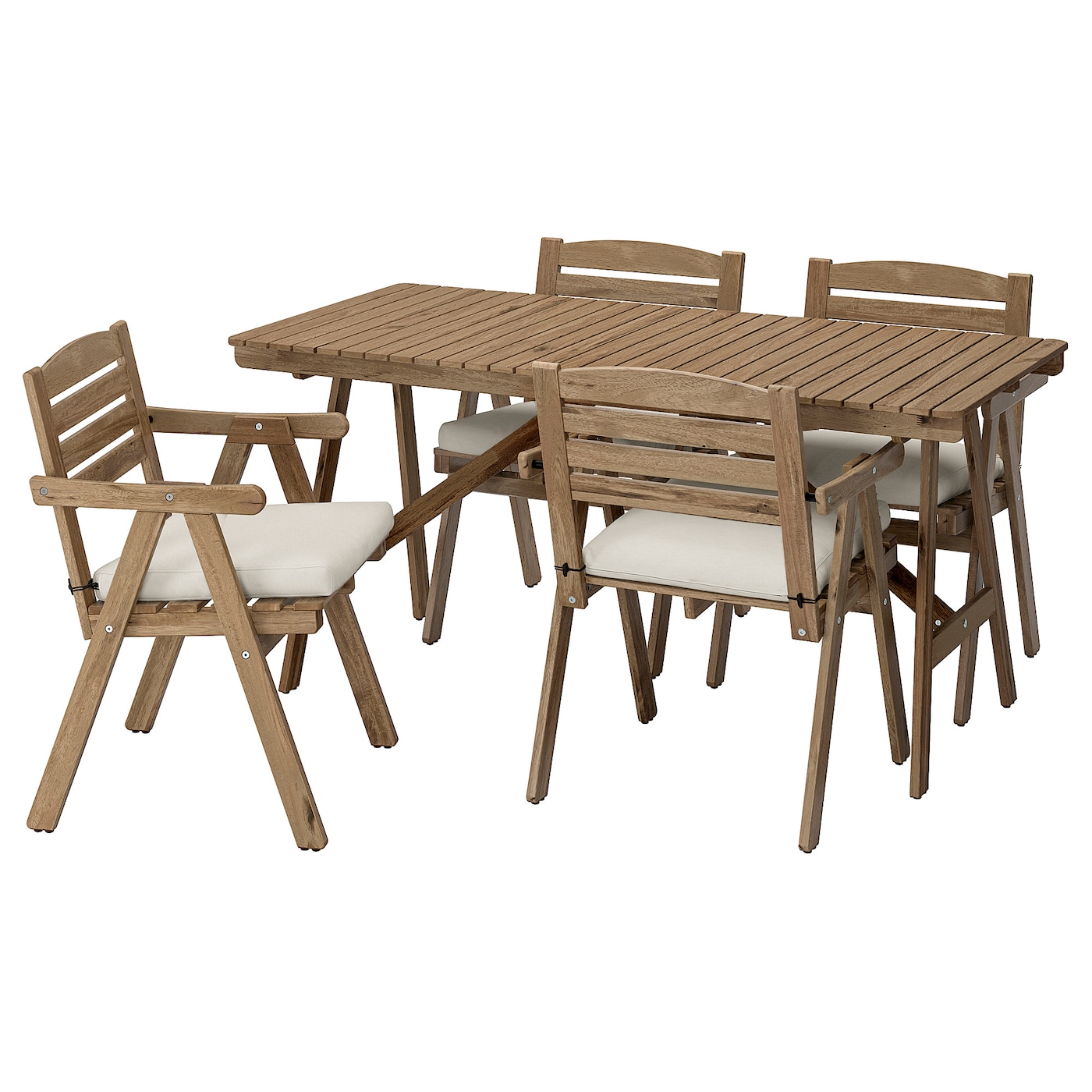 NÄMMARÖ table and 2 folding chairs, outdoor, light brown stained/Kuddarna  beige - IKEA