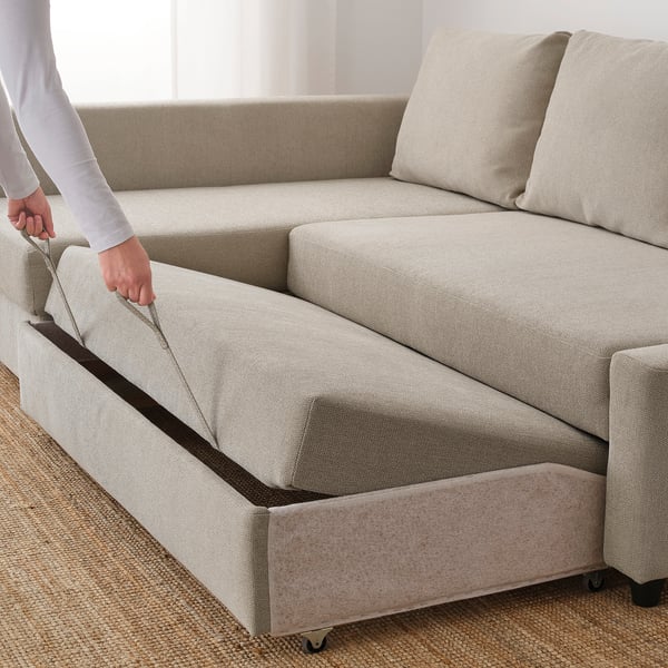 Friheten Corner Sofa Bed With Storage Hyllie Beige Ikea