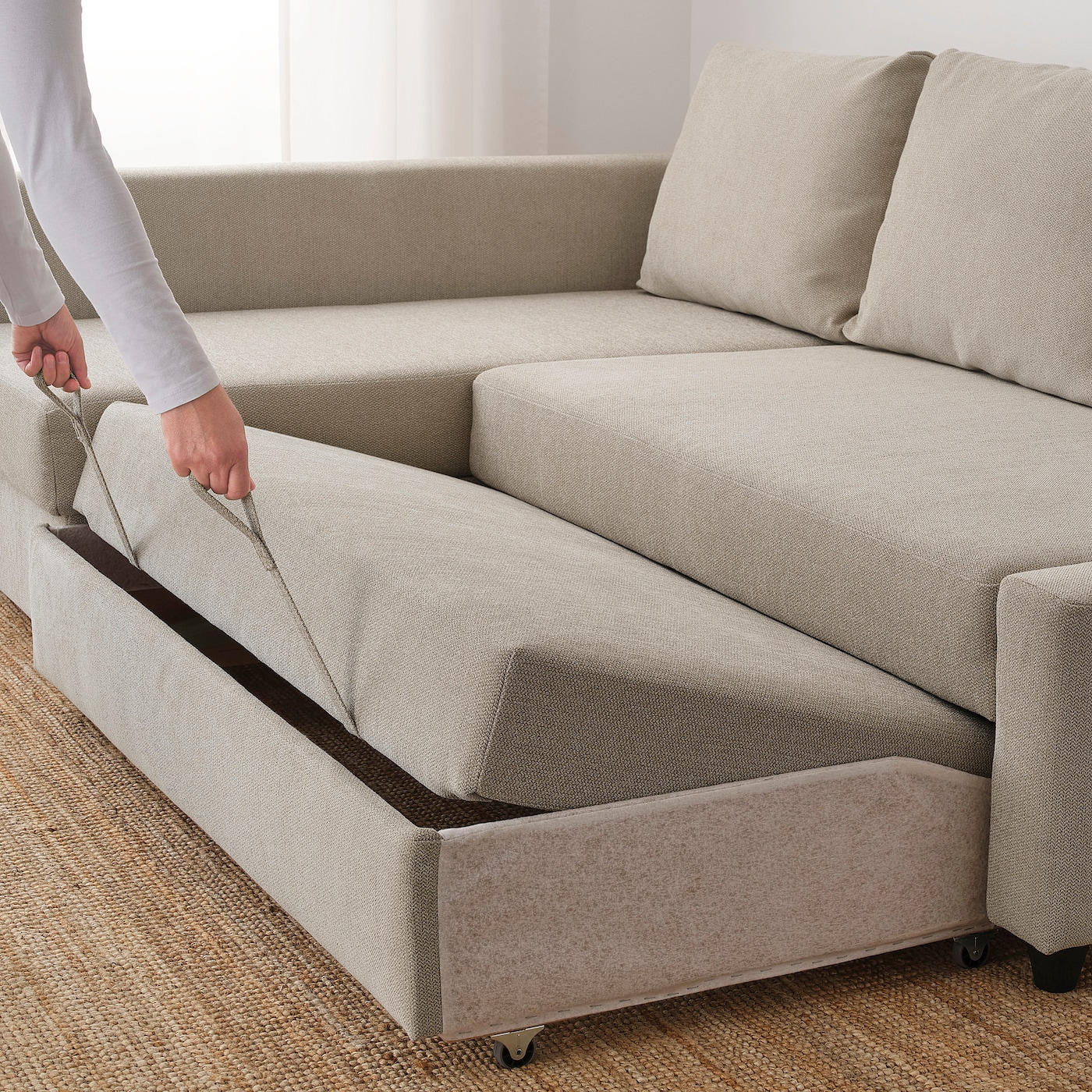 Friheten Corner Sofa Bed With Storage Hyllie Beige Ikea