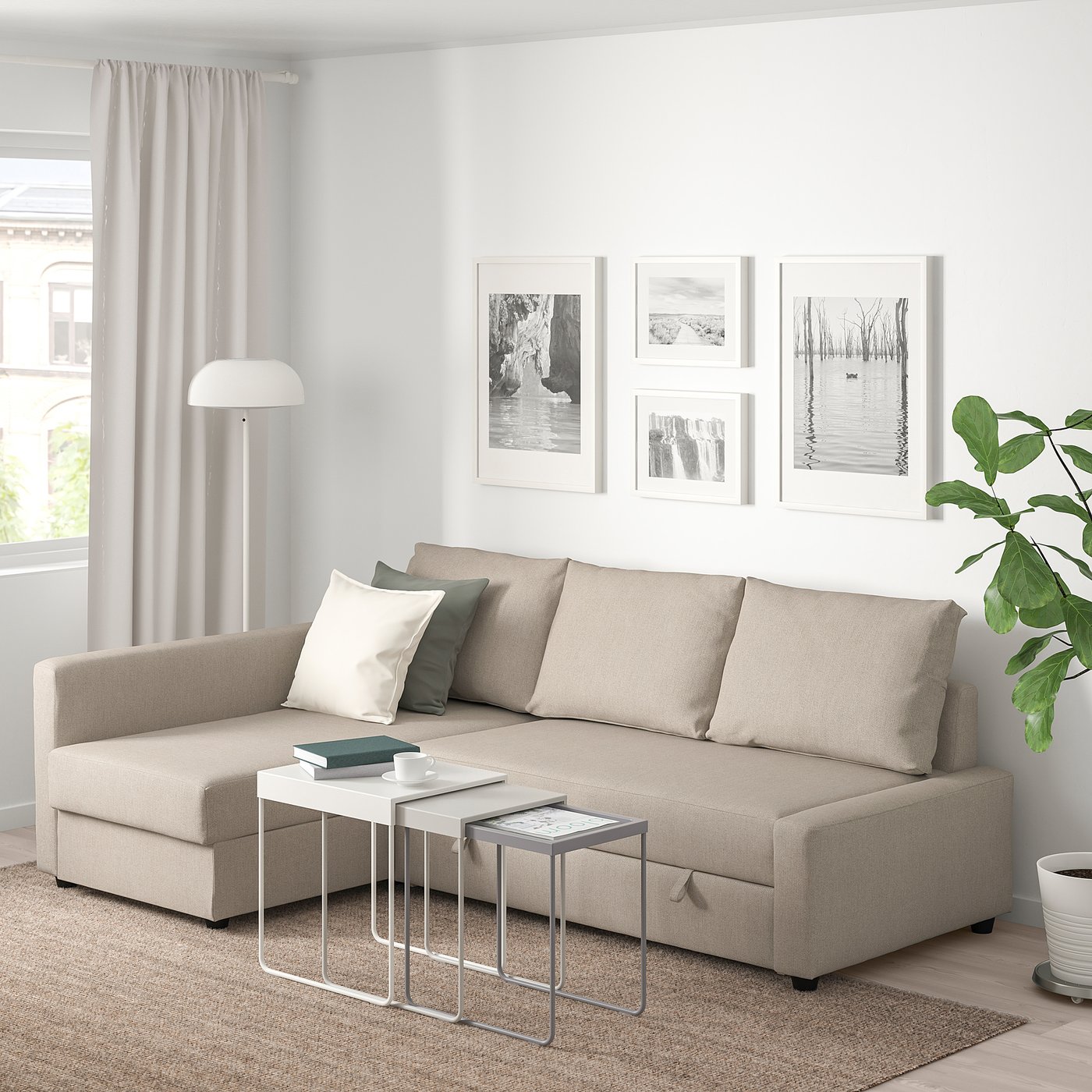 Friheten Corner Sofa Bed With Storage Hyllie Beige Ikea