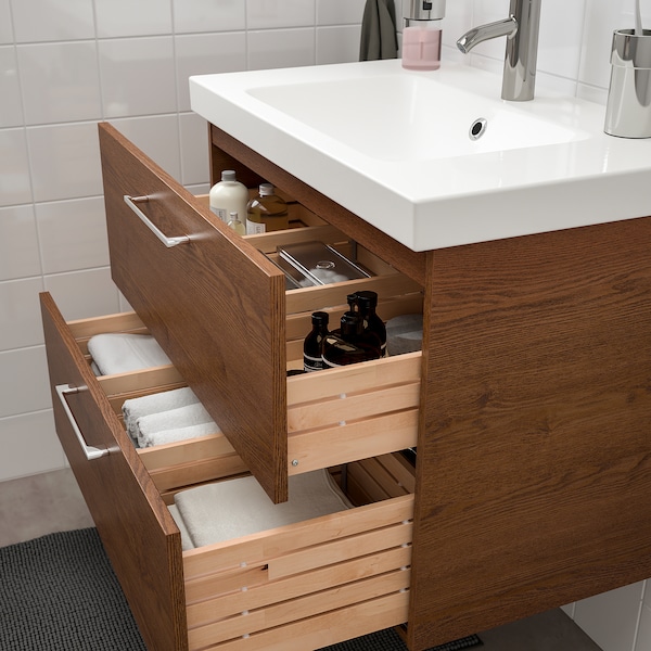 Godmorgon Odensvik Wash Stand With 2 Drawers Brown Stained Ash