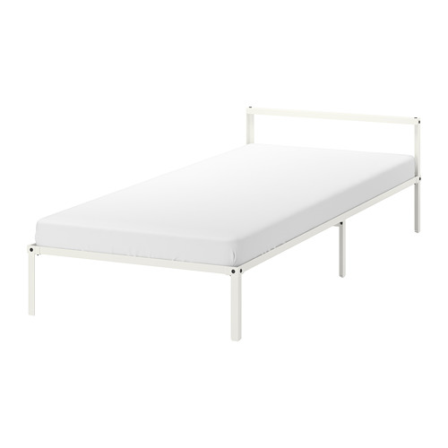 VEVELSTAD bed frame with 1 headboard white/Tolkning rattan IKEA