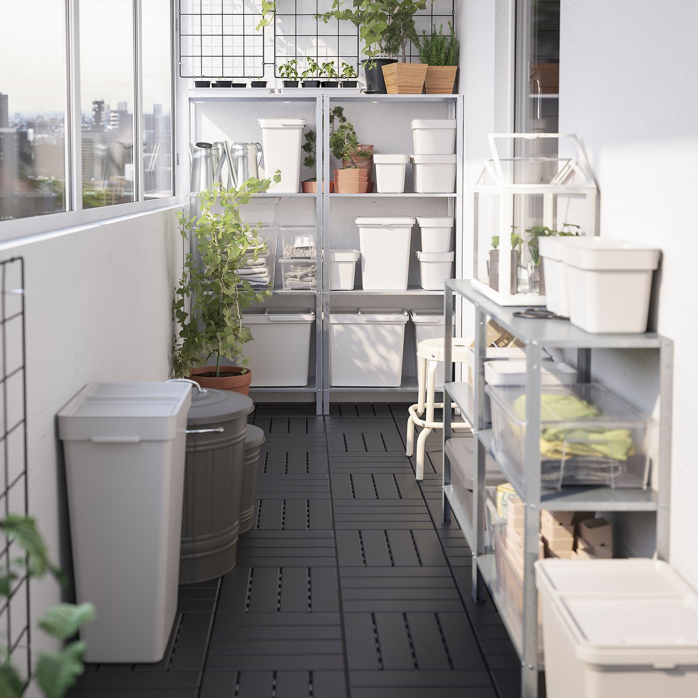 HÅLLBAR bin with lid light grey - IKEA