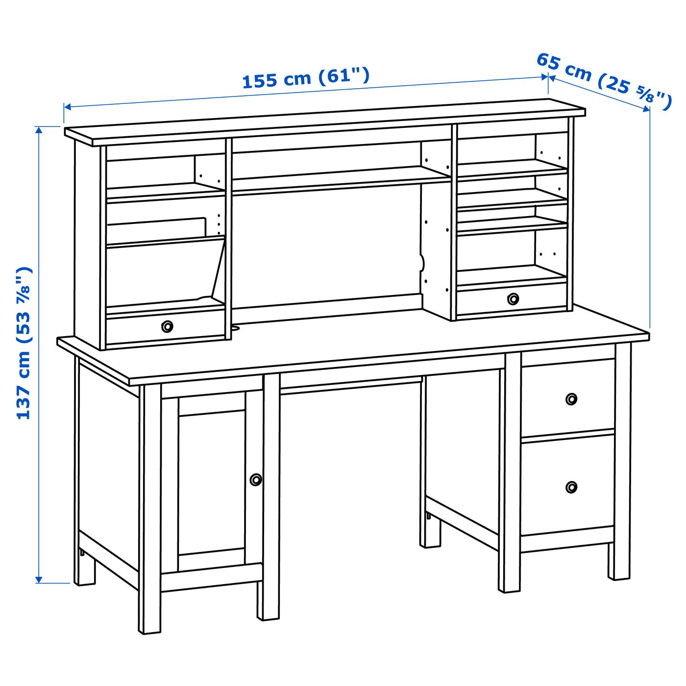 HEMNES desk with addon unit light brown 792.448.54 IKEA
