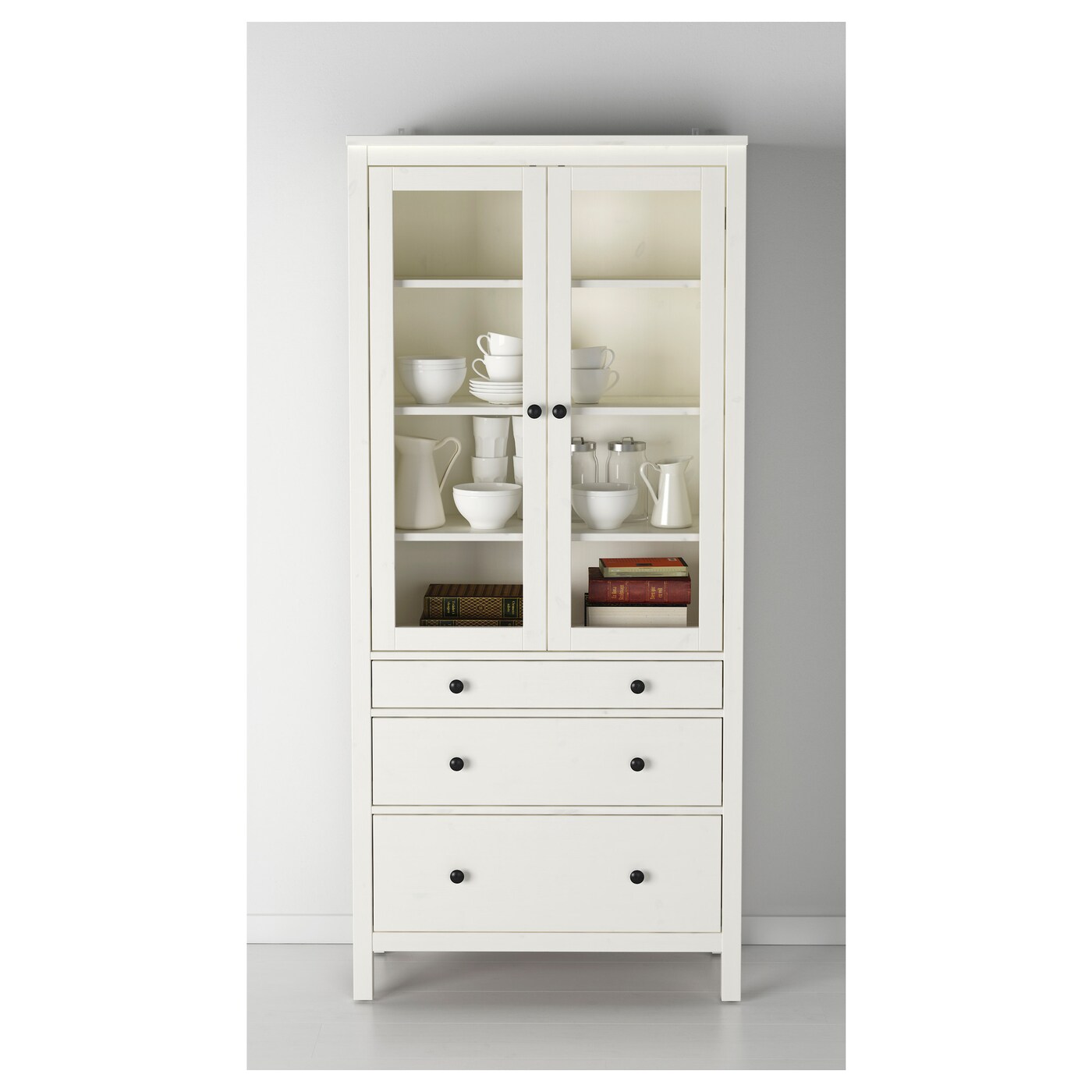 Hemnes Glass Door Cabinet With 3 Drawers White Stain Ikea