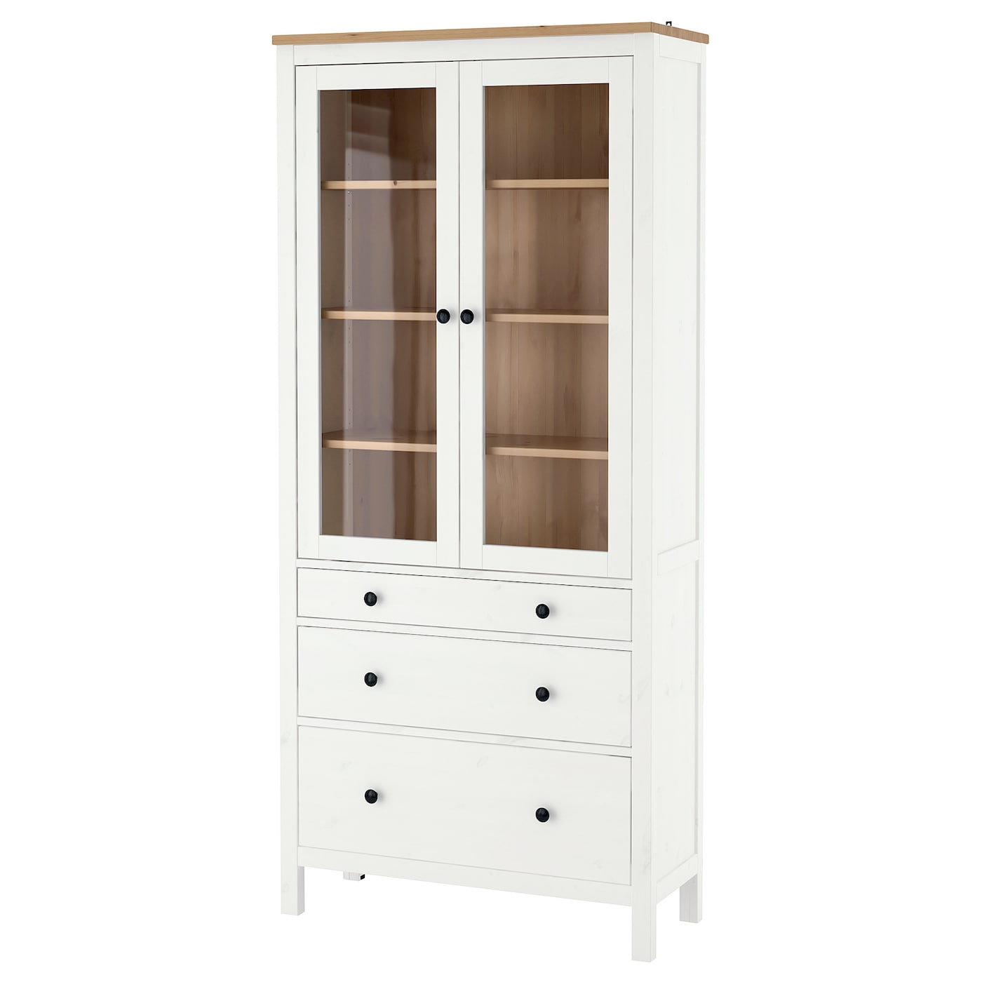 Hemnes Glass Door Cabinet With 3 Drawers White Stain Light