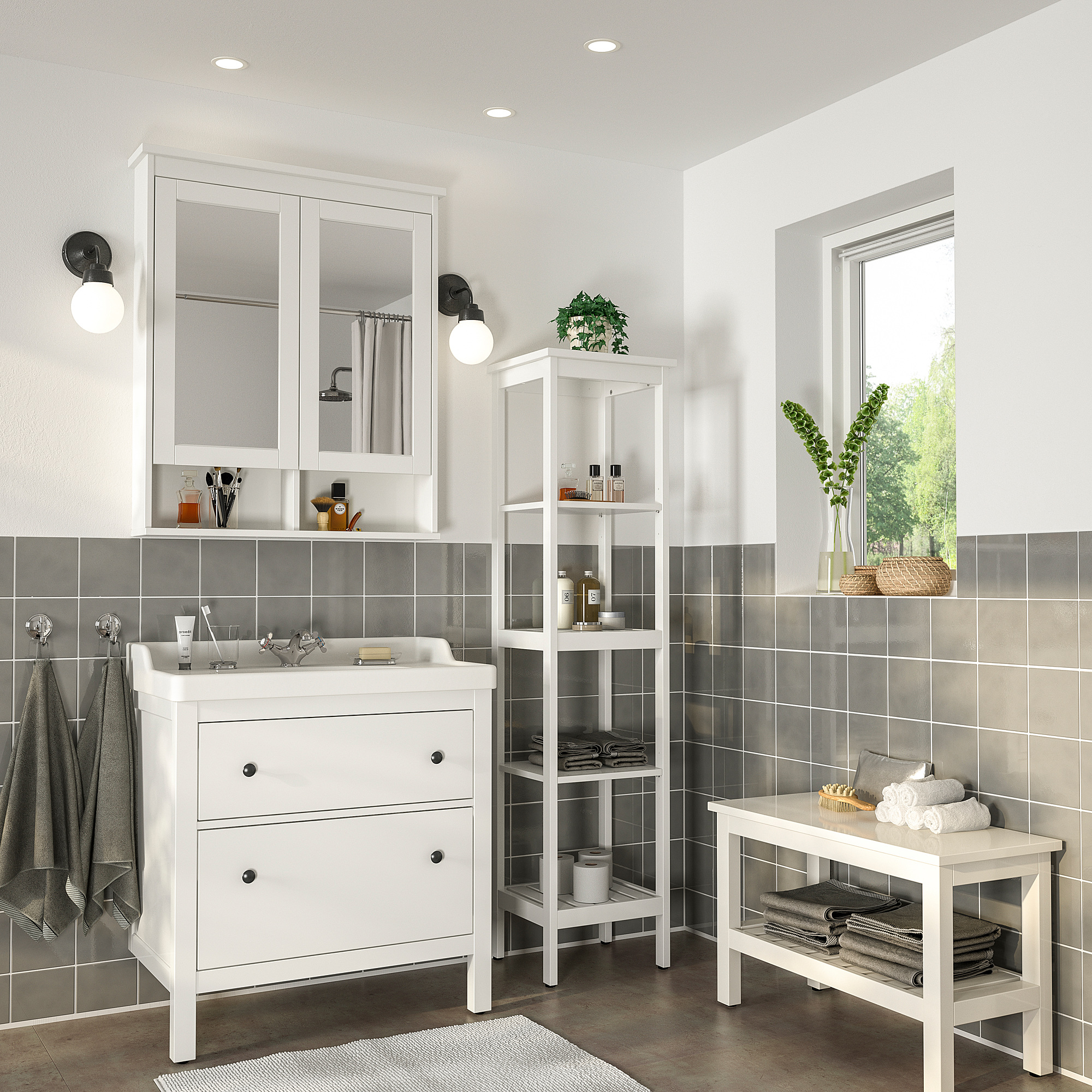 HEMNES / RÄTTVIKEN Bathroom furniture, set of 5 white/Runskär tap IKEA