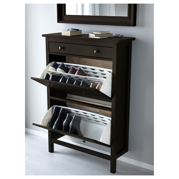 Hemnes Shoe Cabinet With 2 Compartments Black Brown Ikea