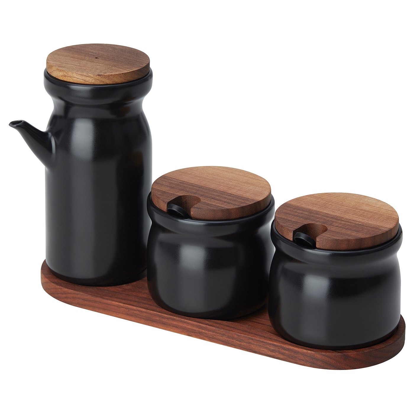 HULDHET spice jar with tray, set of 3 ceramic/black IKEA