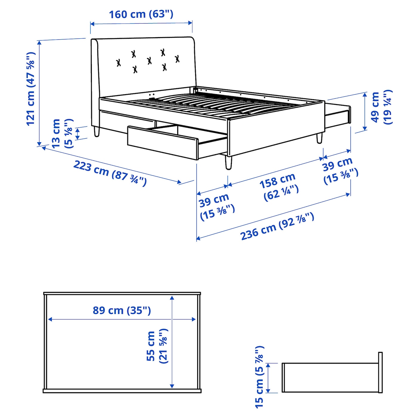 IDAN S upholstered storage bed Gunnared dark grey 150x200 cm IKEA
