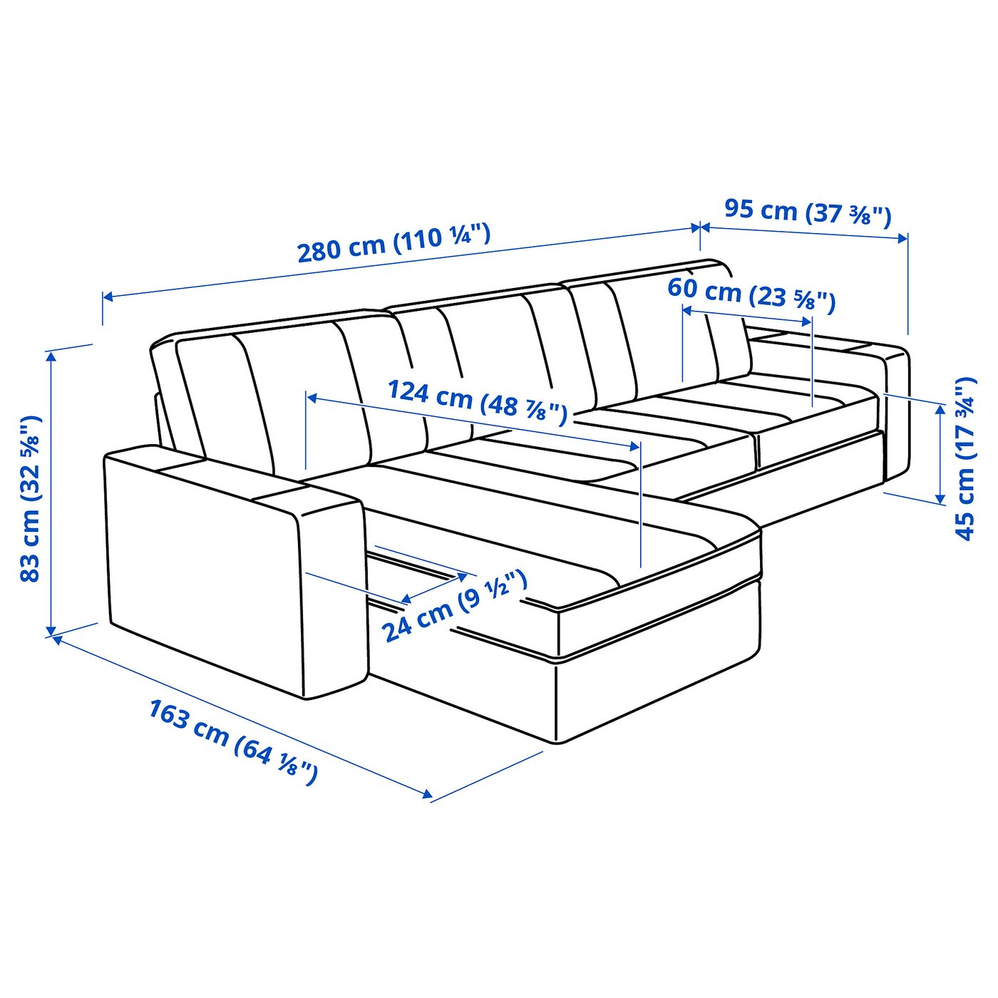 Kivik sectional dimensions Clearance
