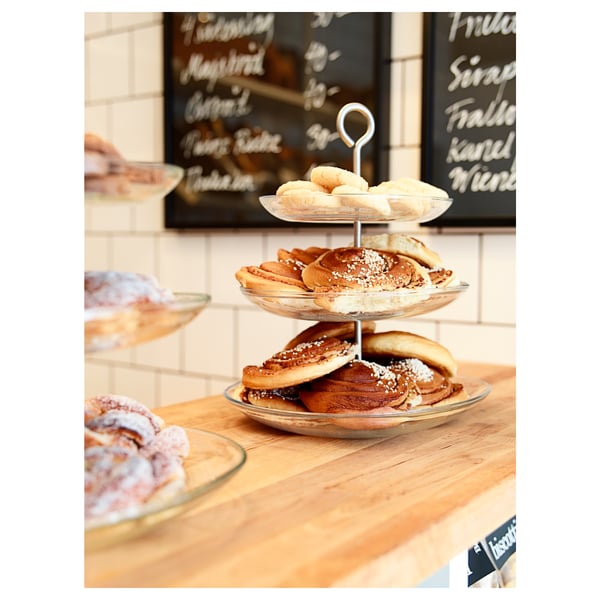 KVITTERA Serving stand, three tiers, clear glass/stainless steel