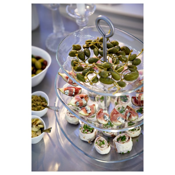 KVITTERA Serving stand, three tiers, clear glass/stainless steel