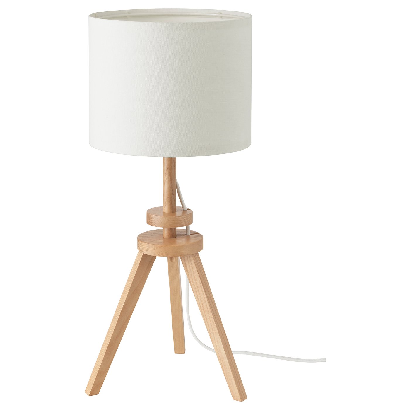 white and wood table lamp