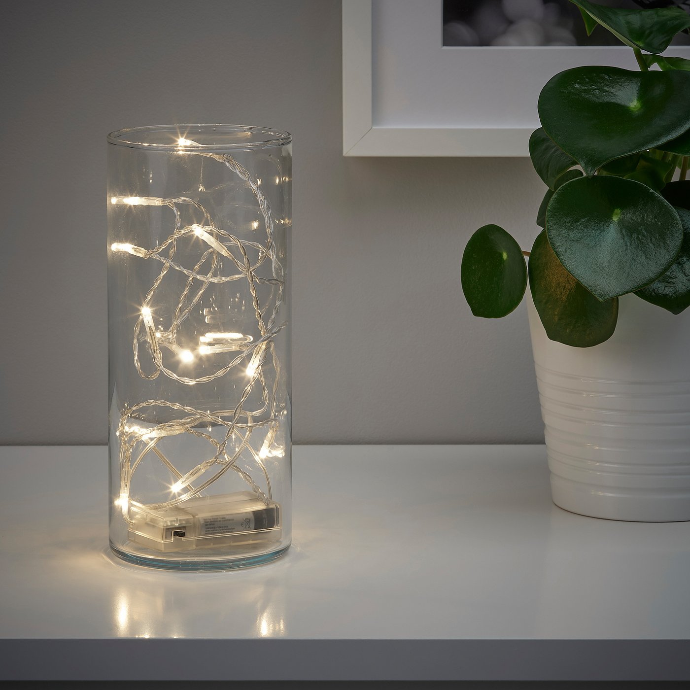 led lights in glass vase