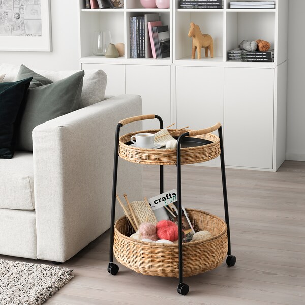 Lubban Trolley Table With Storage Rattan Anthracite Ikea